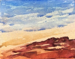 French Impressionist Watercolor of Coastal Landscape Scene