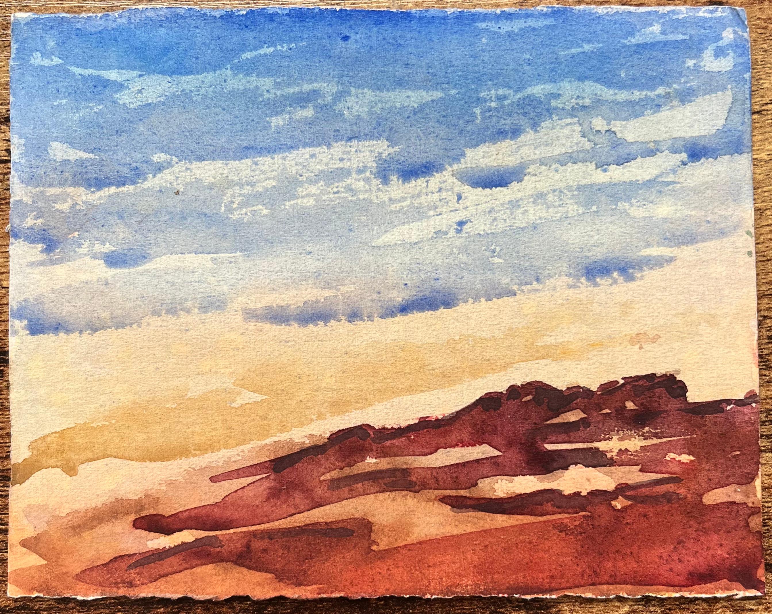 Aquarelle impressionniste française d'une scène de paysage côtier - Art de Maurice Mazeilie