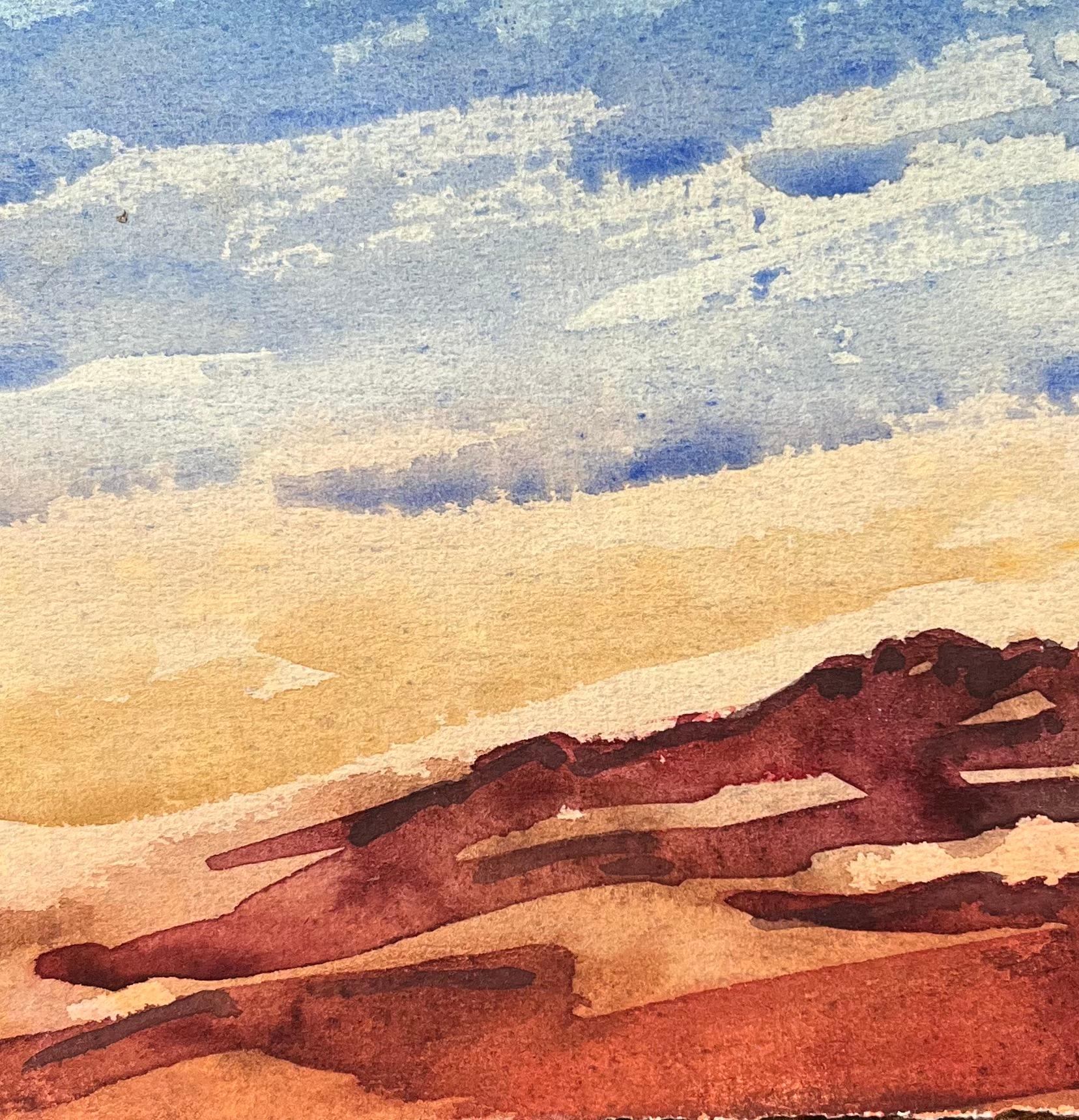 Aquarelle impressionniste française d'une scène de paysage côtier - Gris Landscape Art par Maurice Mazeilie