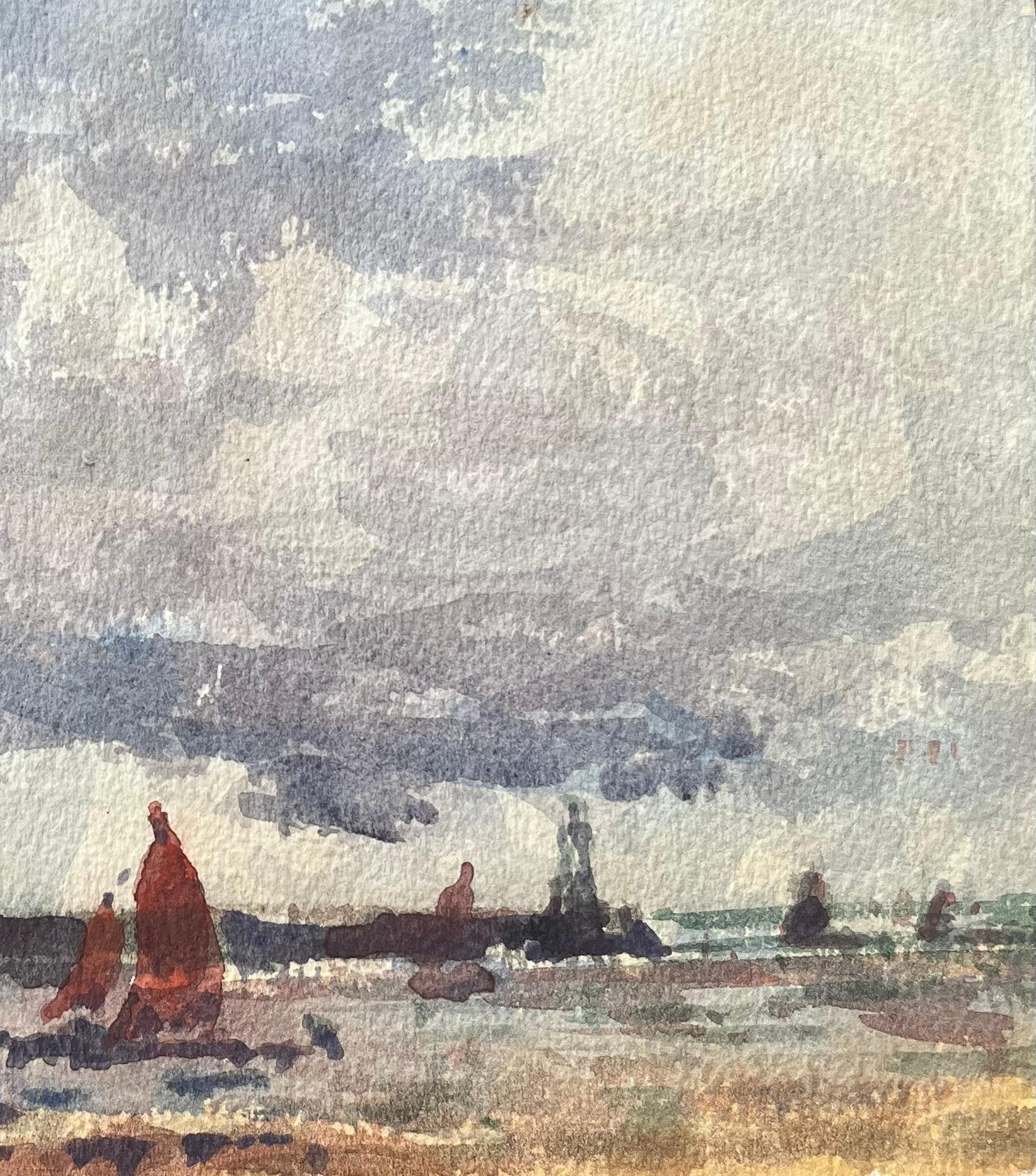 Acquerello impressionista francese con barche a vela in una baia calma - Art Impressionismo di Maurice Mazeilie