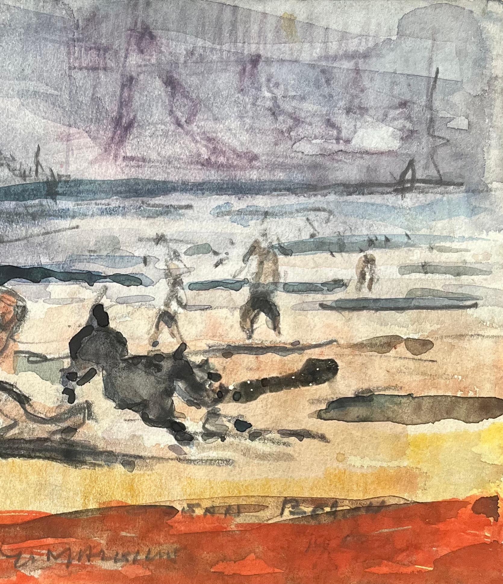 Titolo: Acquerello impressionista francese di una scena di spiaggia con figure e cane
Di Maurice Mazeilie (francese 1924-2021)
Medium: Acquerello su carta, senza cornice
Dimensioni: 6,25 x 9,25 pollici (altezza x larghezza)
Firmato: Yes One
Condit: