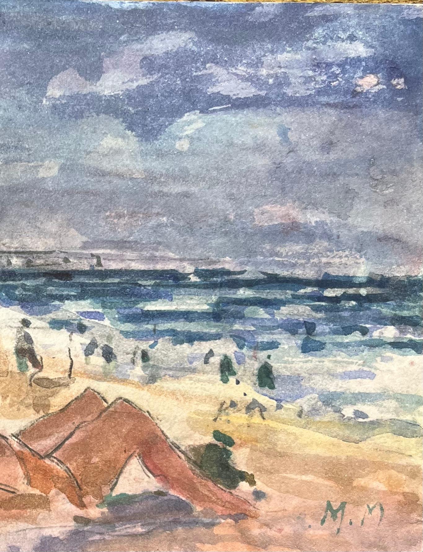 Acquerello impressionista francese di bagnanti sulla spiaggia in vendita 1