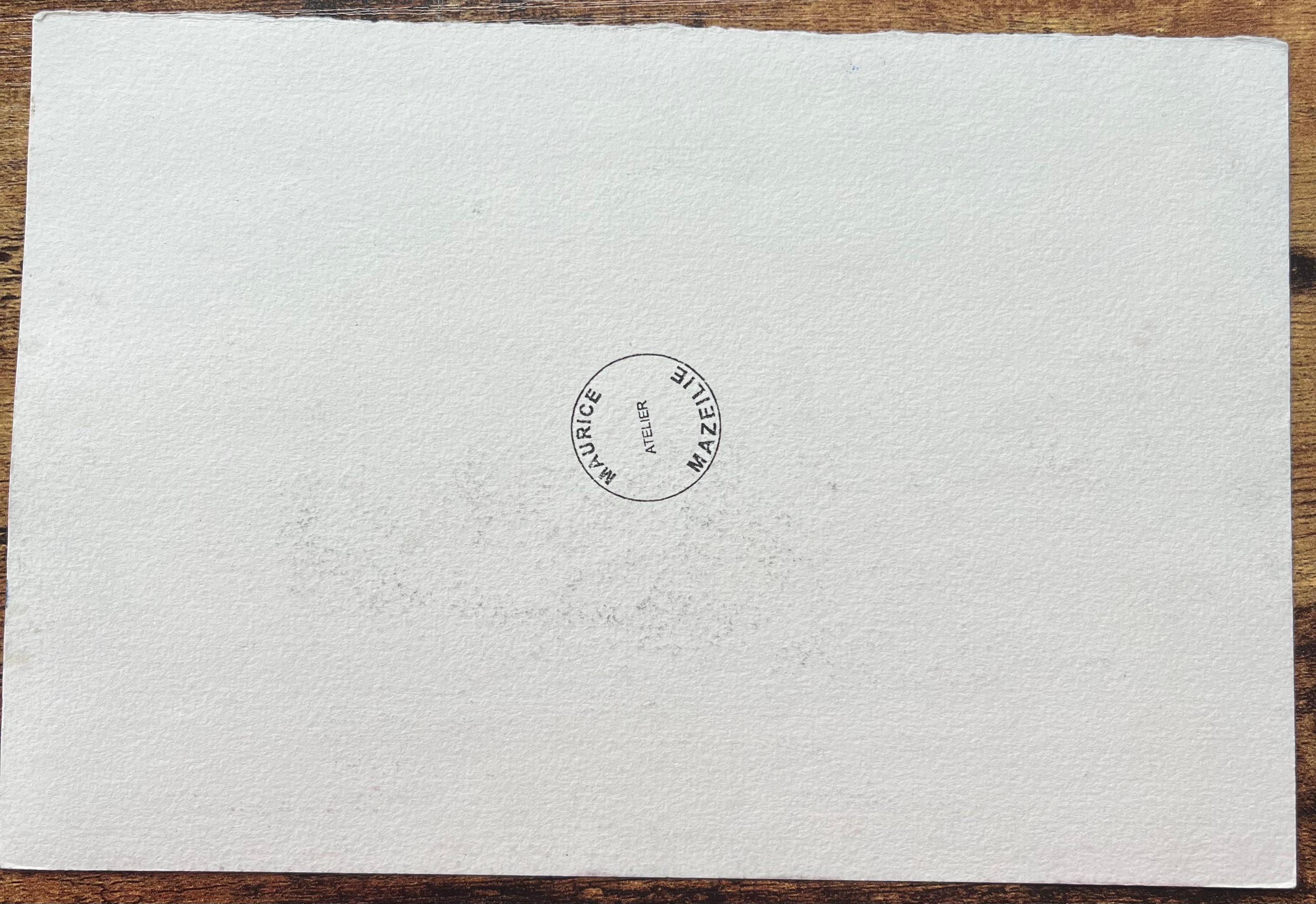 Aquarelle impressionniste française d'une vue de bord de mer avec arbres et personnages en vente 1