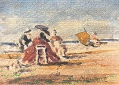 French Impressionist Watercolor of Women Relaxing on a Sunlit Beach