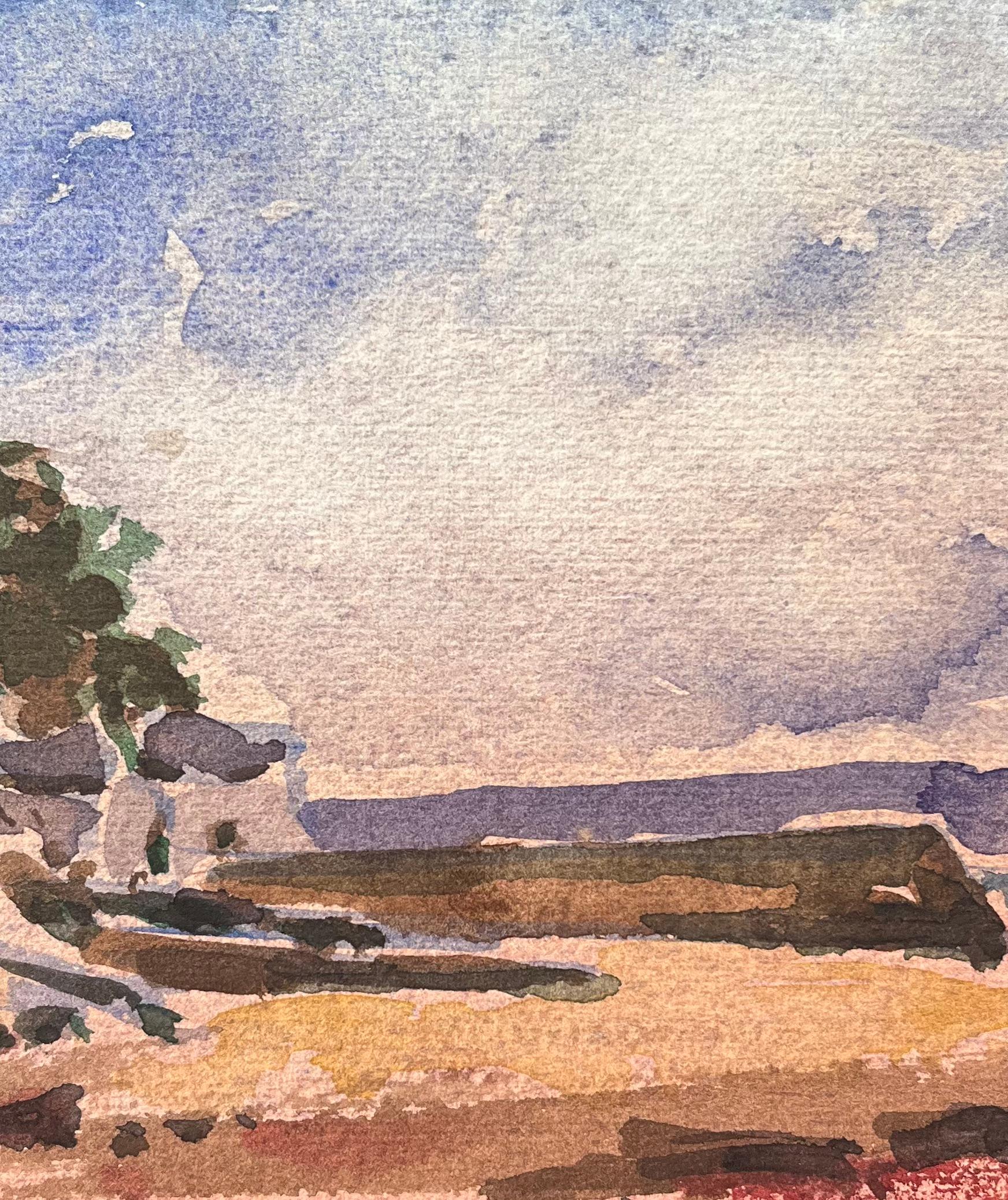 Titre : Aquarelle impressionniste française d'un village côtier avec la baie à marée basse
Par Maurice Mazeilie (français 1924-2021)
Moyen d'expression : Aquarelle sur papier, non encadrée
Taille : 5.75 x 7.5 pouces (hauteur x largeur)
Estampillé :