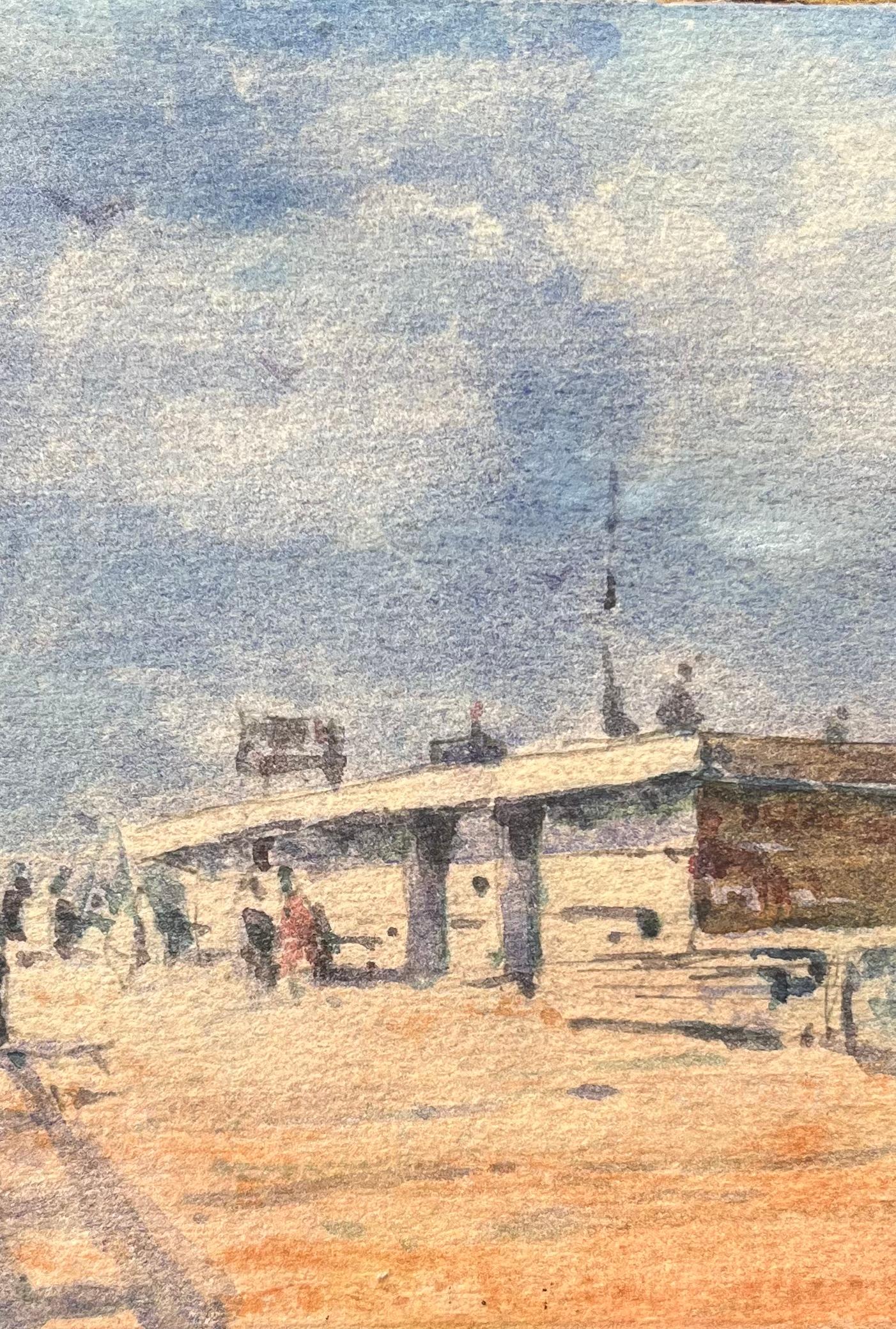 Acquerello impressionista francese di un molo con figure in una giornata di sole in vendita 1