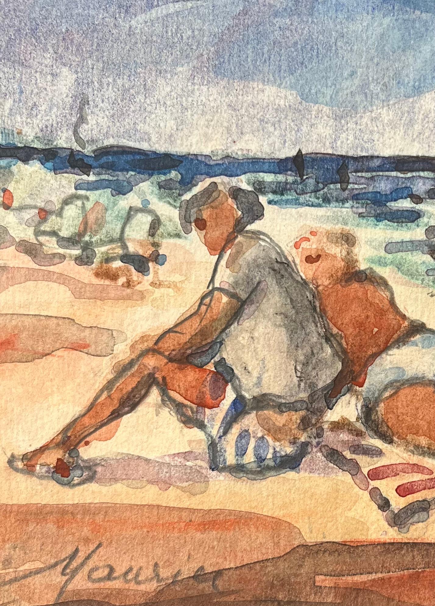 Titolo: Acquerello impressionista francese di una scena di spiaggia rilassata con barche a vela
Di Maurice Mazeilie (francese 1924-2021)
Medium: Acquerello su carta, senza cornice
Dimensioni: 4,75 x 6,25 pollici (altezza x larghezza)
Firmato: Yes