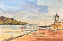 Aquarelle impressionniste française d'une scène côtière avec phare