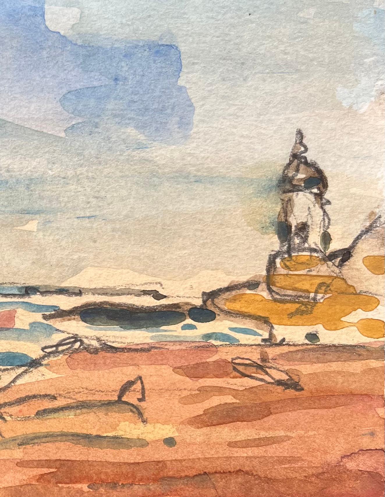 French Impressionist Watercolor of Coastal Scene with Lighthouse For Sale 1