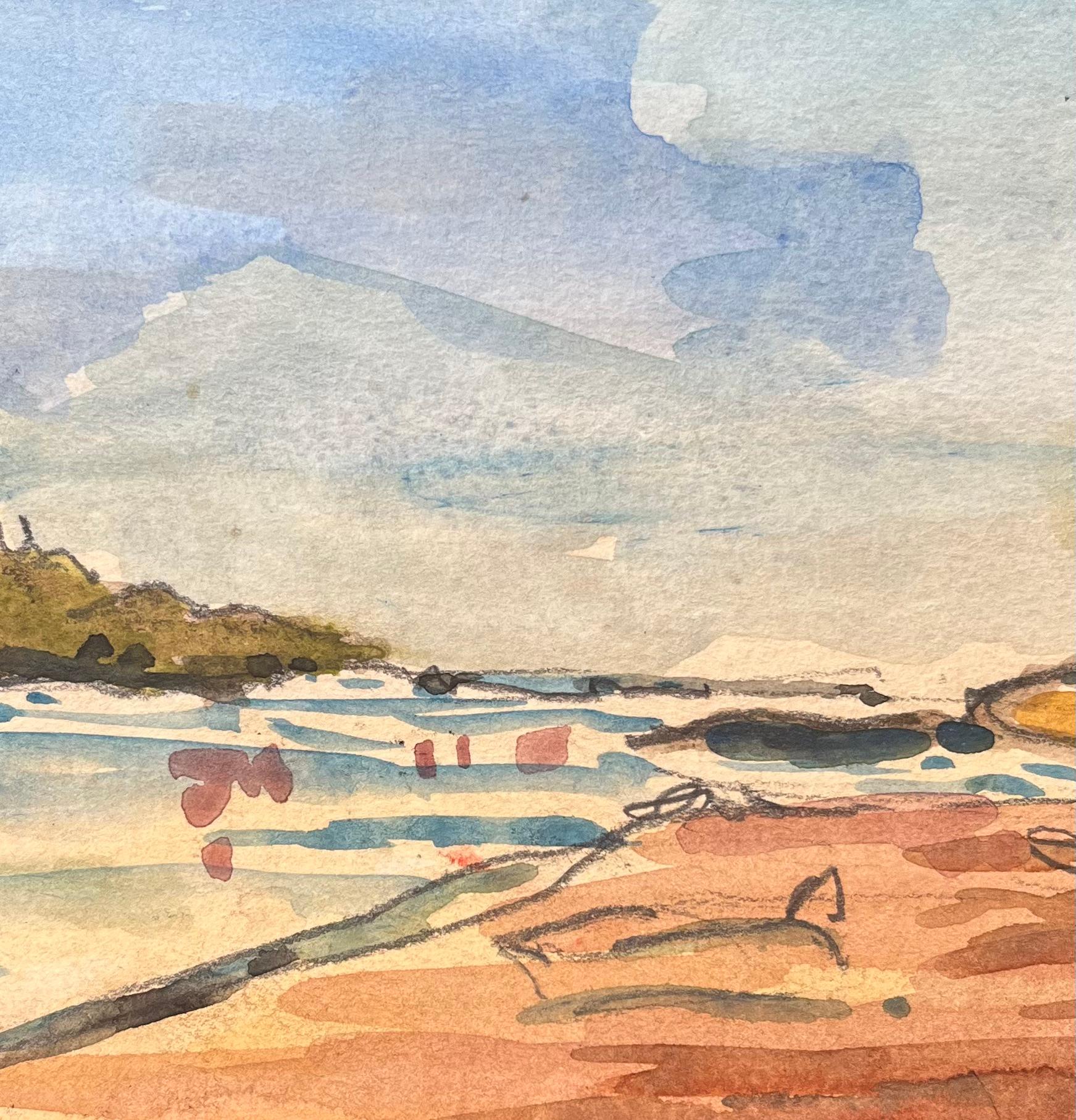 French Impressionist Watercolor of Coastal Scene with Lighthouse For Sale 2