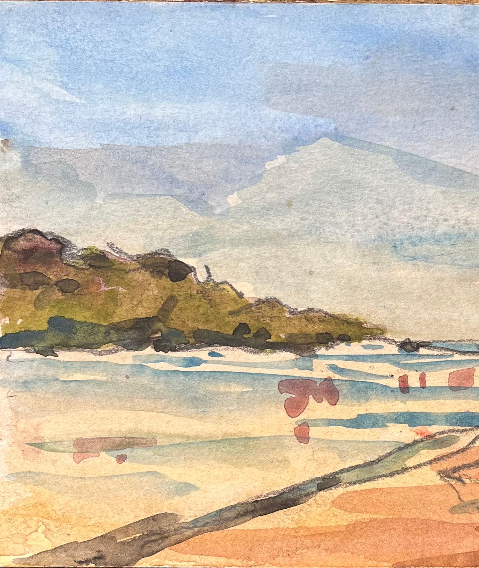 French Impressionist Watercolor of Coastal Scene with Lighthouse For Sale 3