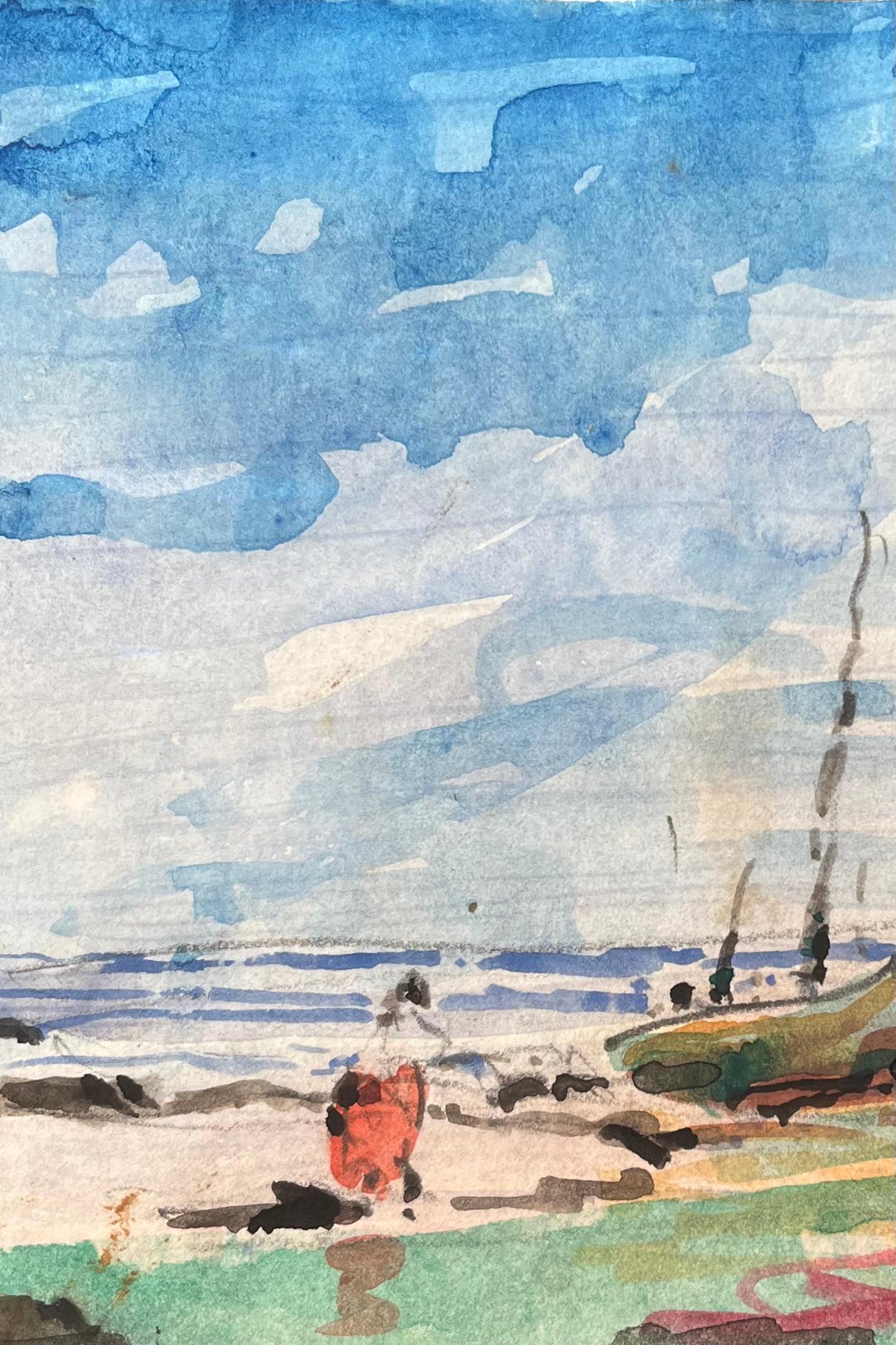 Titre : Aquarelle impressionniste française d'une scène de plage avec un bateau isolé
Par Maurice Mazeilie (français 1924-2021)
Moyen d'expression : Aquarelle sur papier, non encadrée
Taille : 5.75 x 7.5 pouces (hauteur x largeur)
Estampillé :