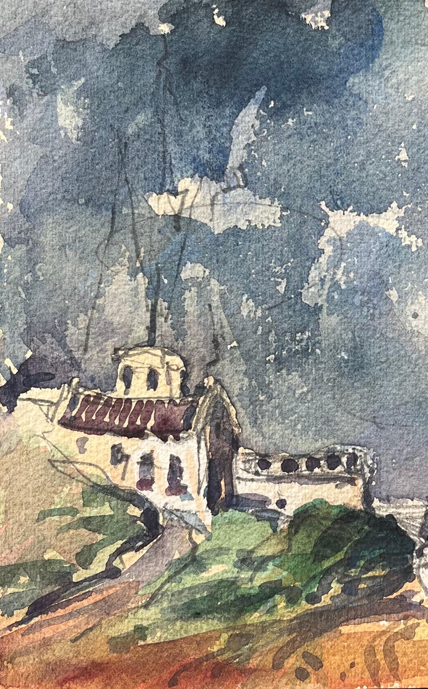 Titolo: Acquerello impressionista francese di una strada costiera con cavalieri ed edifici
Di Maurice Mazeilie (francese 1924-2021)
Medium: Acquerello su carta, senza cornice
Dimensioni: 7,5 x 9 pollici (altezza x larghezza)
Condit: Buono, con segni