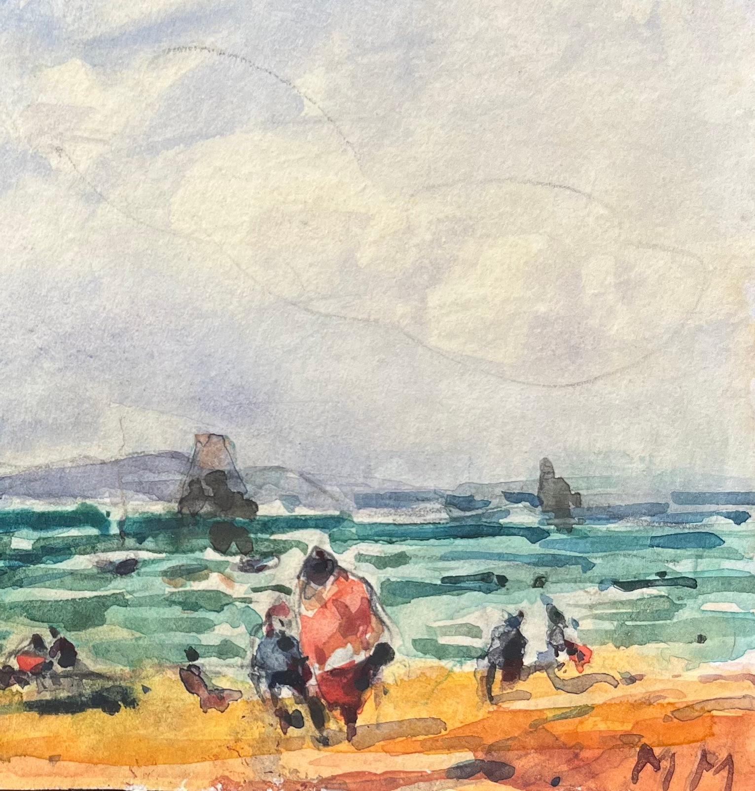Aquarelle impressionniste française d'une scène côtière avec une côte rocheuse - Impressionnisme Art par Maurice Mazeilie