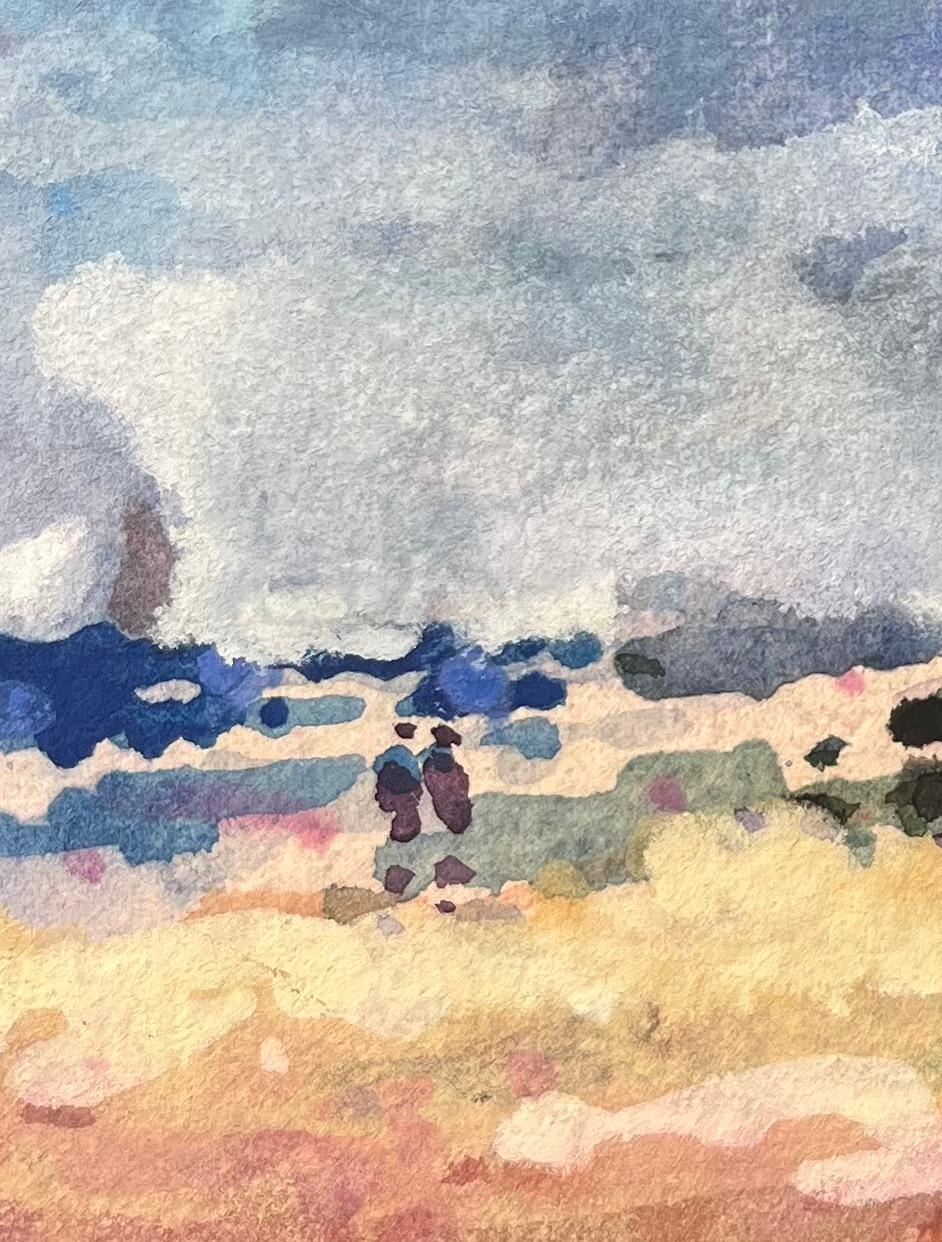 Acquerello impressionista francese raffigurante un paesaggio costiero con colline ondulate in vendita 1