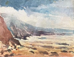 Aquarelle impressionniste française d'un paysage côtier avec des falaises