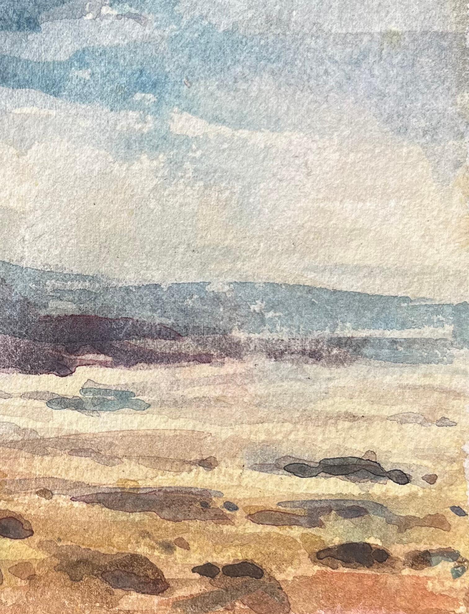 French Impressionist Watercolor of a Coastal Landscape with Cliffs - Gray Landscape Art by Maurice Mazeilie