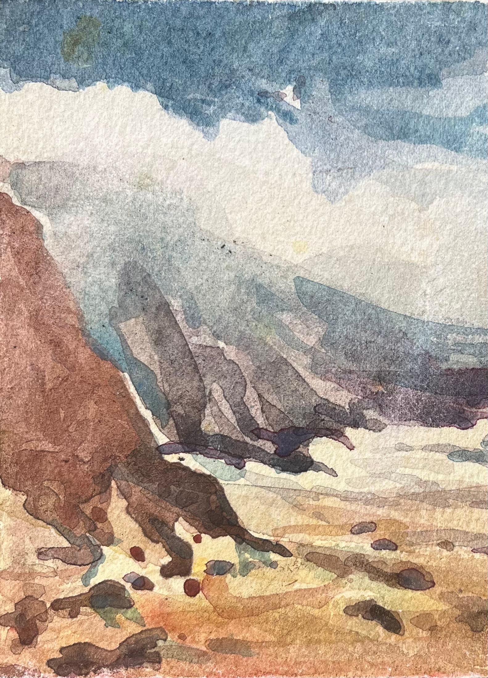 French Impressionist Watercolor of a Coastal Landscape with Cliffs For Sale 1