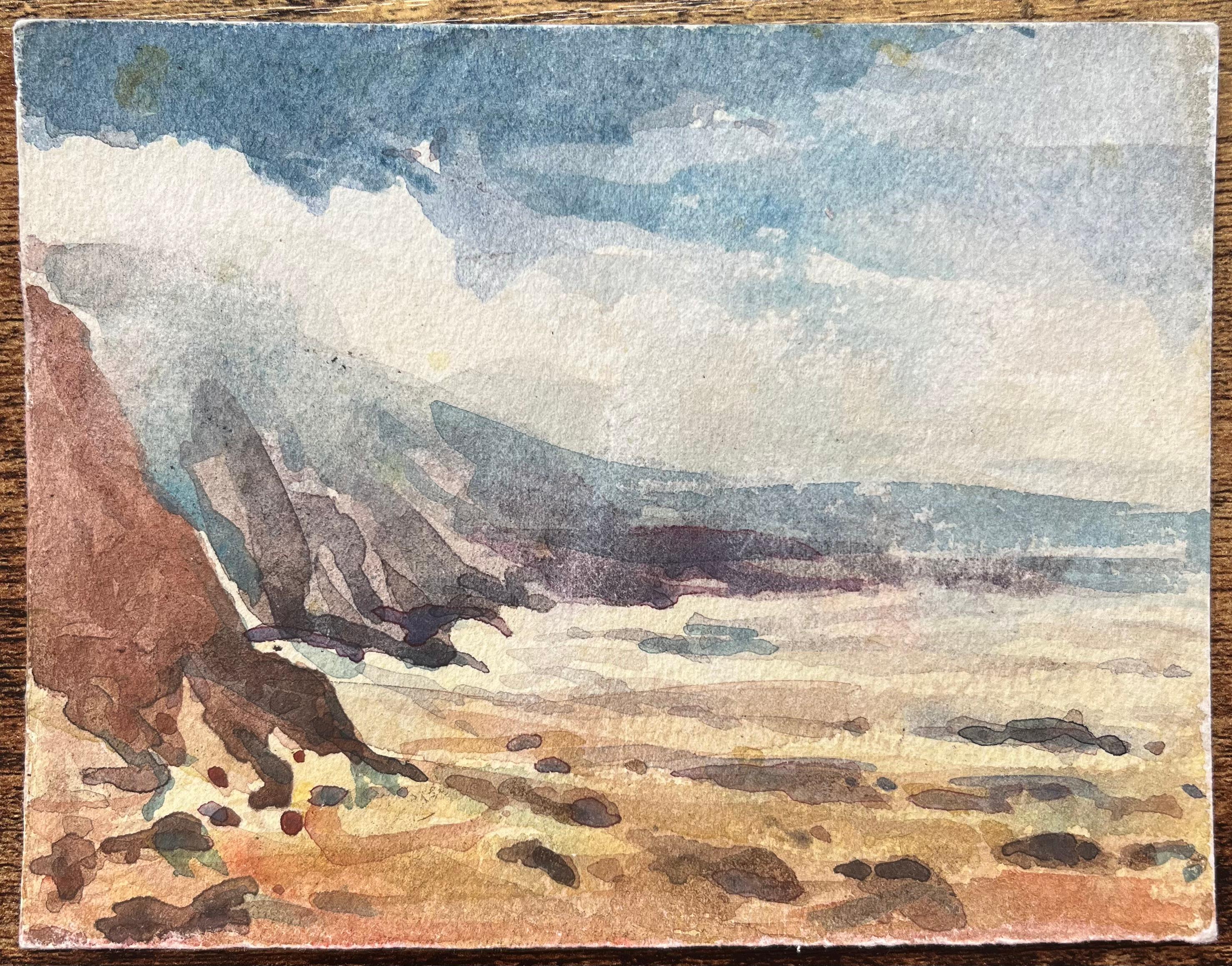 French Impressionist Watercolor of a Coastal Landscape with Cliffs - Art by Maurice Mazeilie