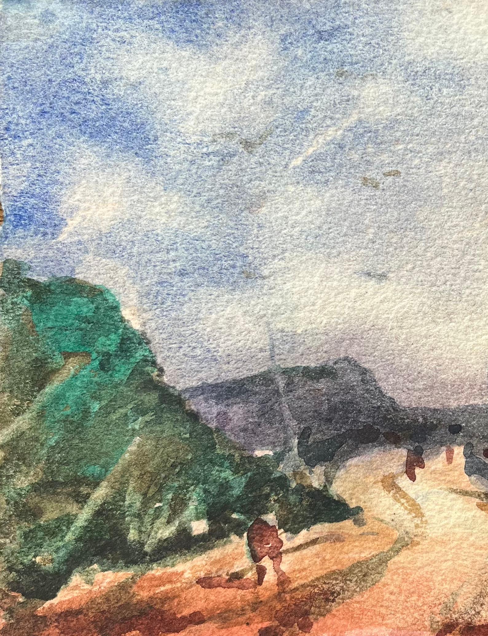 Titolo: Acquerello impressionista francese di sentiero costiero con barche spiaggiate
Di Maurice Mazeilie (francese 1924-2021)
Medium: Acquerello su carta, senza cornice
Dimensioni: 5,5 x 7,5 pollici (altezza x larghezza)
Firmato: Iniziali in basso