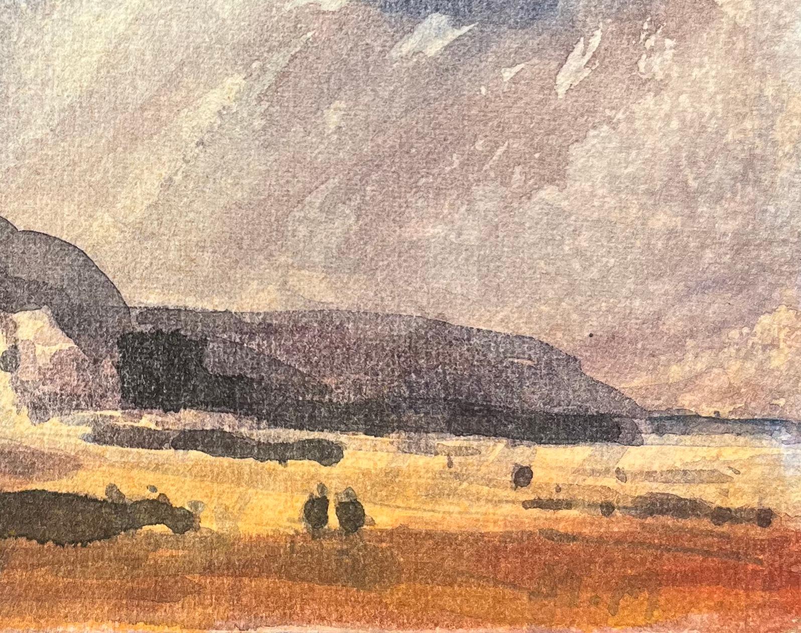 Aquarelle impressionniste française représentant des cottages côtiers au ciel spectaculaire en vente 1