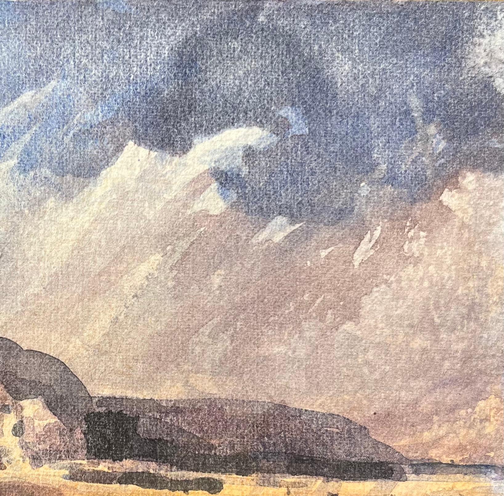 Aquarelle impressionniste française représentant des cottages côtiers au ciel spectaculaire en vente 2