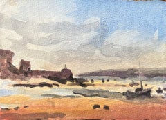 Aquarell eines französischen Impressionisten mit einer Küstenlandschaft bei Ebbe