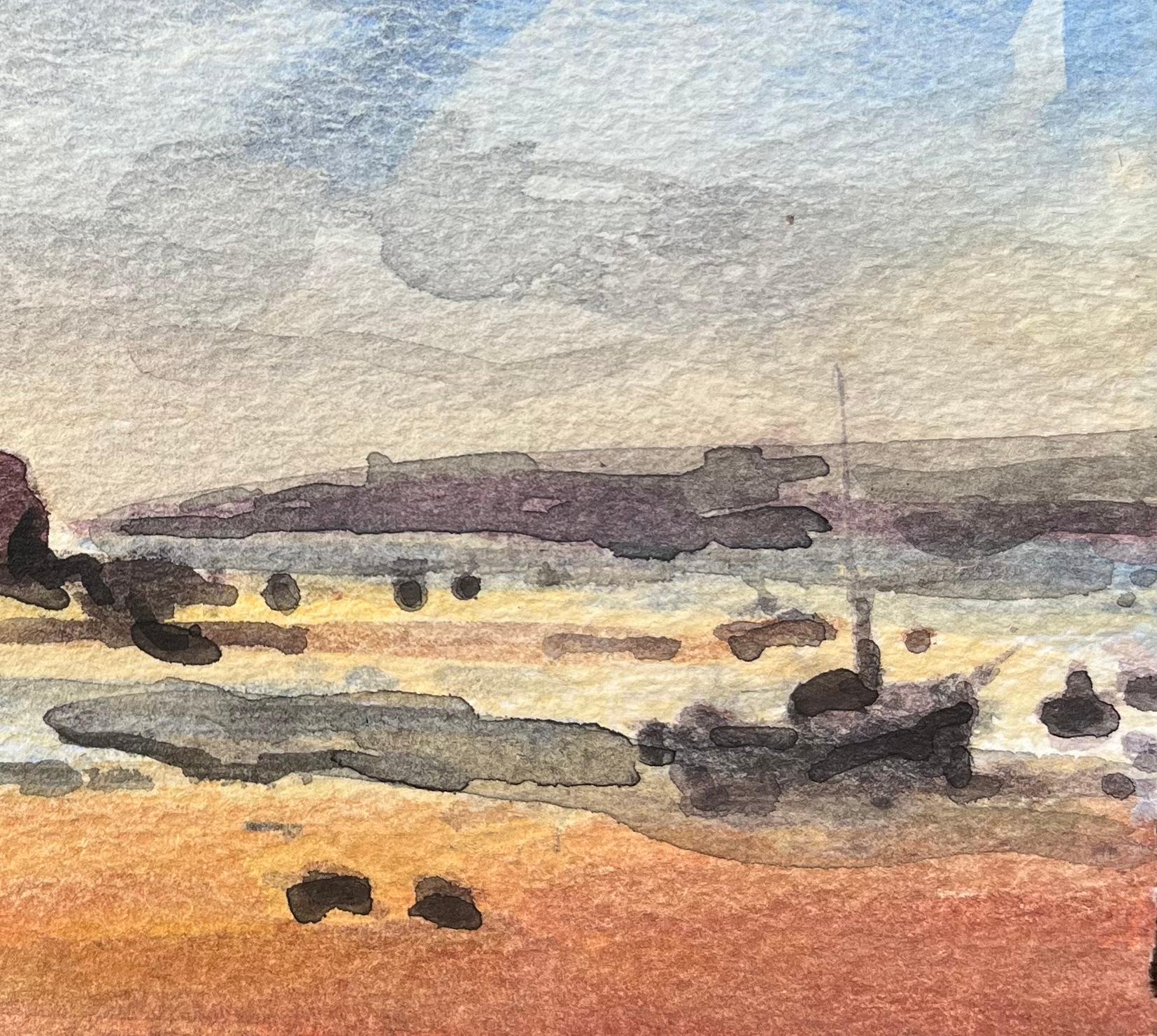 Acquerello impressionista francese di un paesaggio costiero con la bassa marea - Art Impressionismo di Maurice Mazeilie
