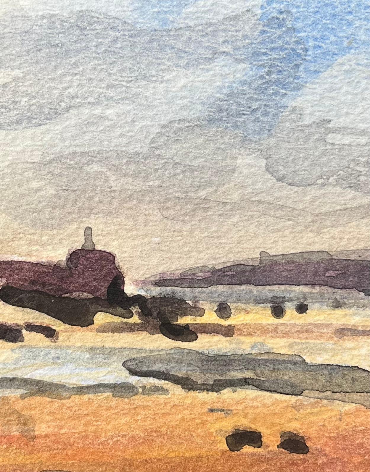 Acquerello impressionista francese di un paesaggio costiero con la bassa marea in vendita 1