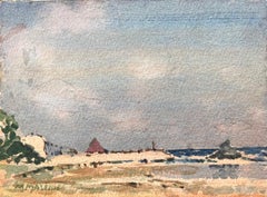 French Impressionist Watercolor of a Tranquil Coastal Scene