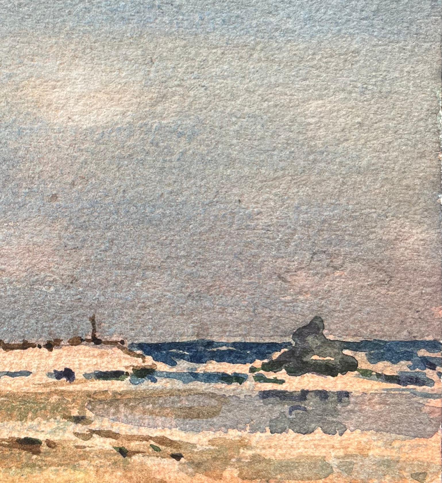 Aquarelle impressionniste française d'une scène côtière de Tranquil - Impressionnisme Art par Maurice Mazeilie