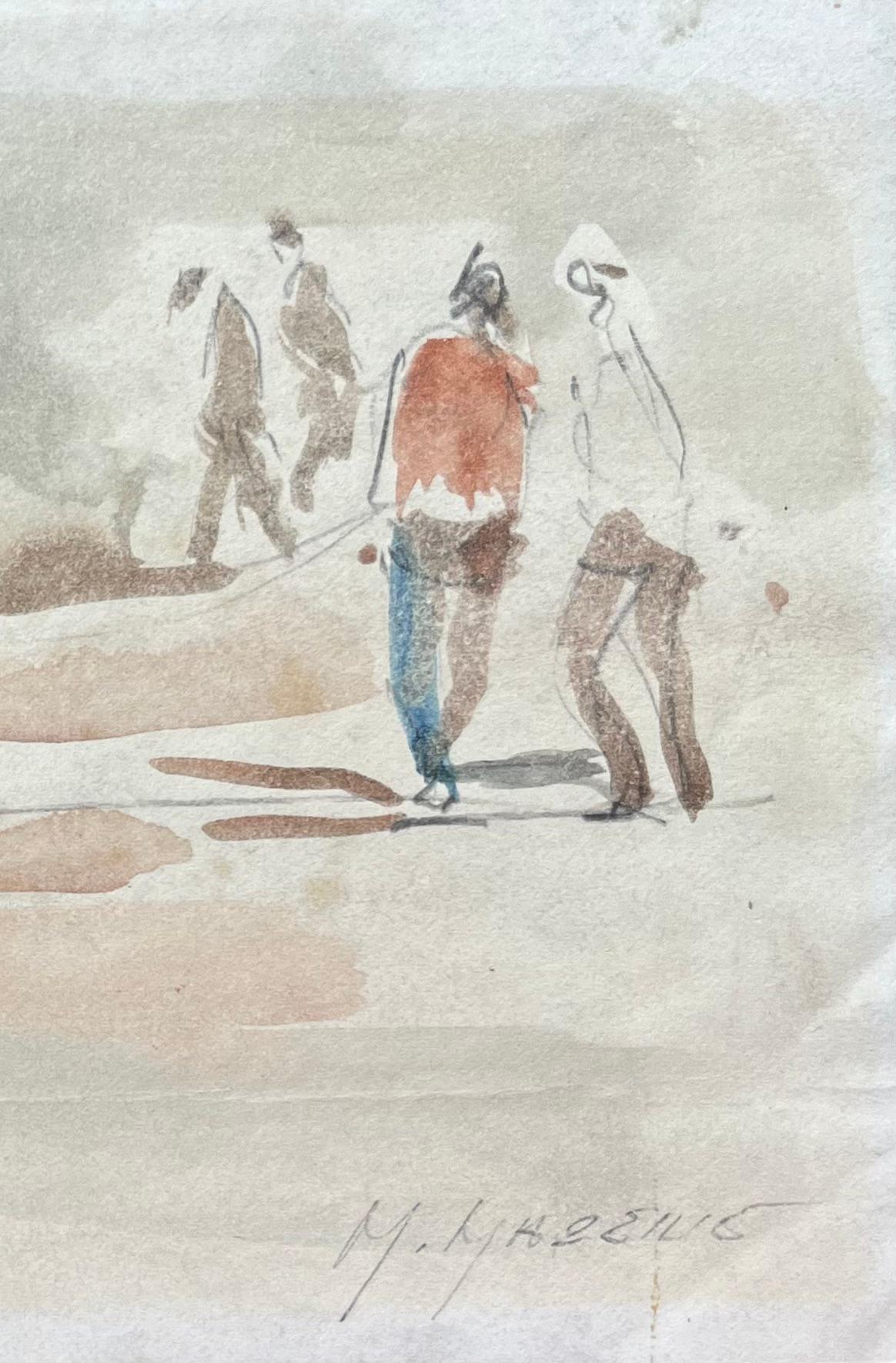Acquerello impressionista francese di bagnanti in spiaggia - Art Impressionismo di Maurice Mazeilie