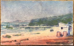 French Impressionist Watercolor of a Coastal Scene with Outbuildings