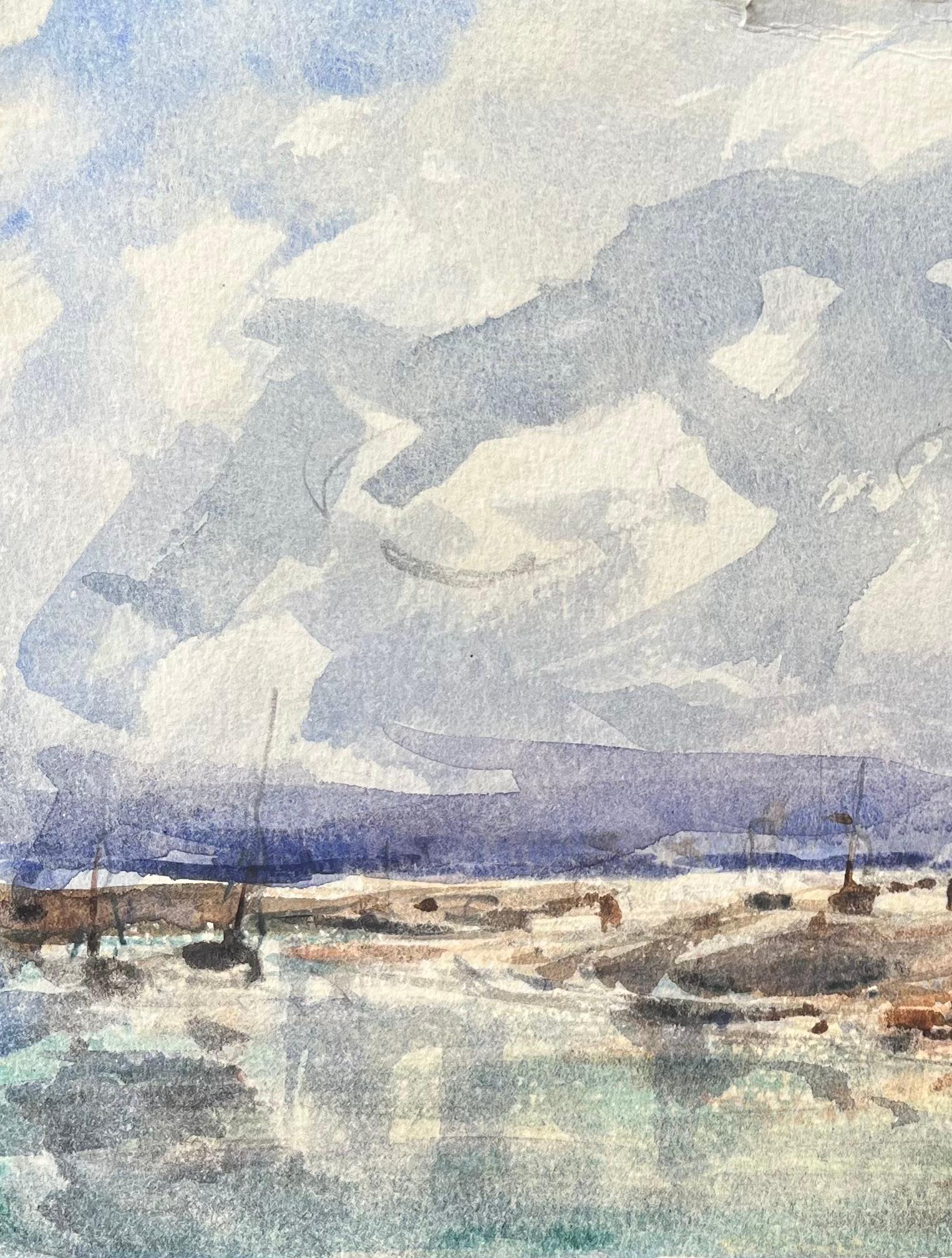 Titolo: Acquerello impressionista francese raffigurante una scena di porto con barche ormeggiate sulla riva
Di Maurice Mazeilie (francese 1924-2021)
Medium: Acquerello su carta, senza cornice
Dimensioni: 7 x 9,75 pollici (altezza x