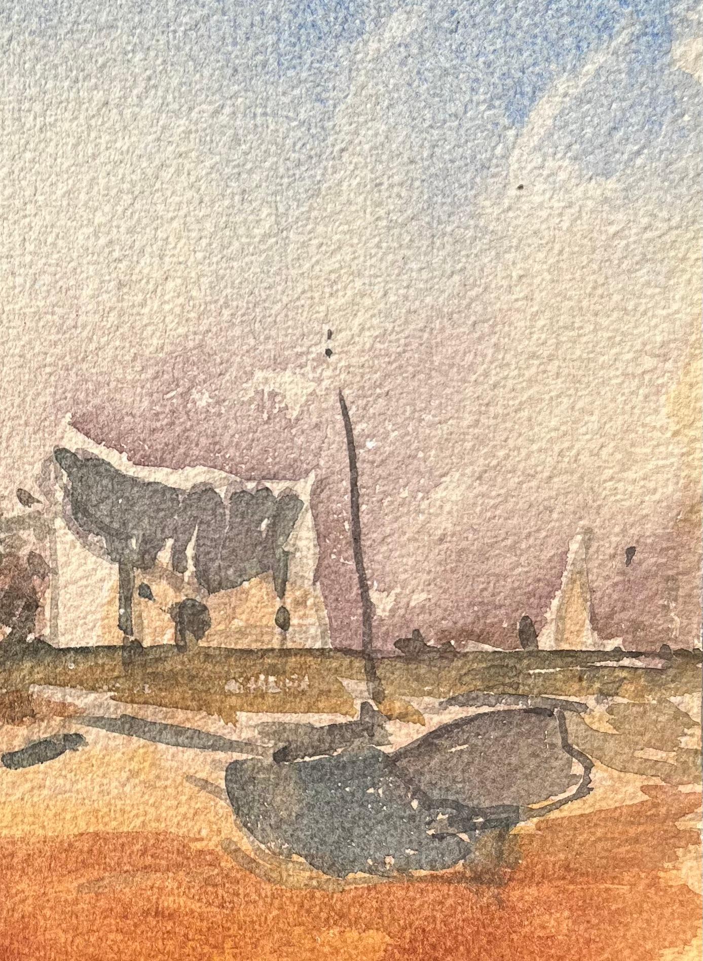 Aquarelle impressionniste française d'une maison rurale dans un cadre côtier - Impressionnisme Art par Maurice Mazeilie