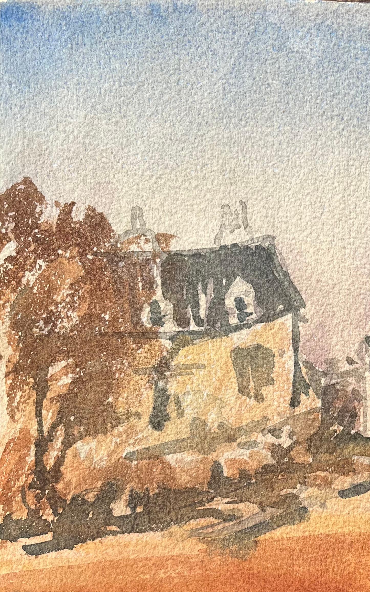 Titre : Aquarelle impressionniste française d'une maison rurale dans un environnement côtier
Par Maurice Mazeilie (français 1924-2021)
Moyen d'expression : Aquarelle sur papier, non encadrée
Taille : 7.5 x 8.75 pouces (hauteur x largeur)
Estampillé