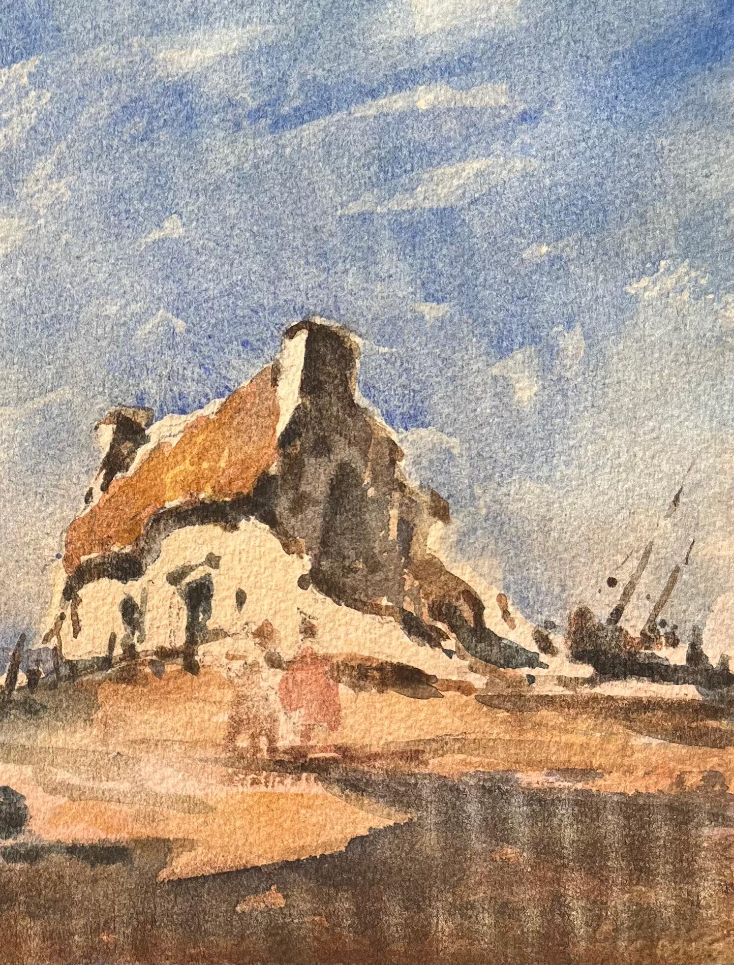 Titolo: Acquerello impressionista francese di figure che camminano verso un cottage costiero
Di Maurice Mazeilie (francese 1924-2021)
Medium: Acquerello su carta, senza cornice
Dimensioni: 9 x 12,25 pollici (altezza x larghezza)
Timbrato: