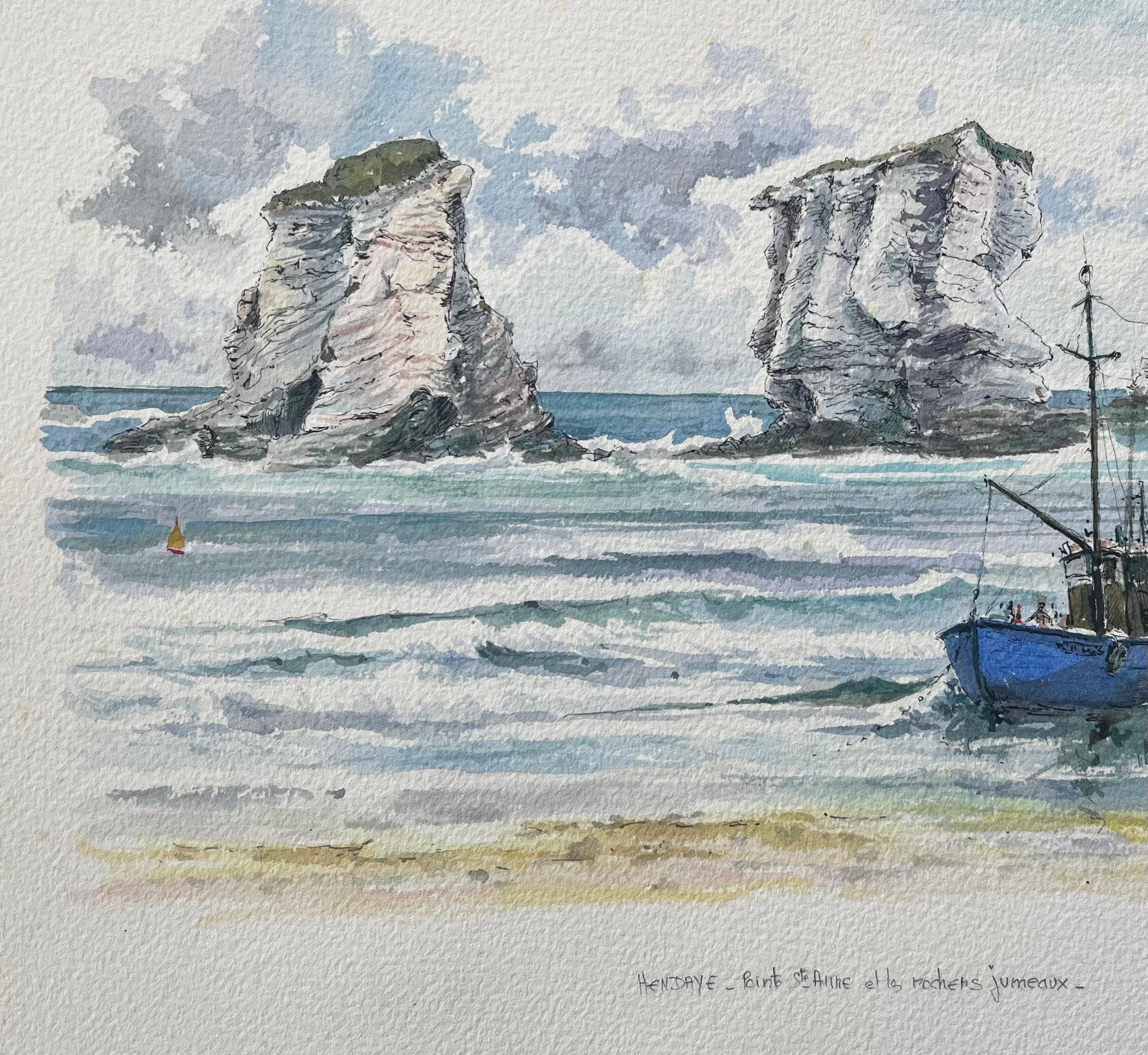 Aquarelle française de Pointe Sainte-Anne et Rochers Jumeaux à Henday en vente 1