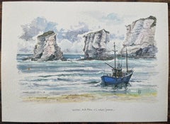 Aquarelle française de Pointe Sainte-Anne et Rochers Jumeaux à Henday