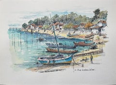 Acquerello francese di "Le Village de Pêcheurs" a Le Canon