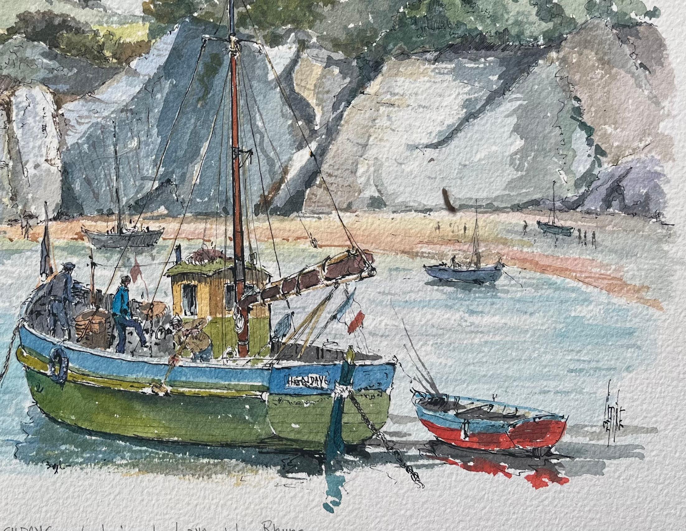 Title: French Watercolor Painting of “La Baie de Loya et La Rhune” in Hendaye
by Robert Lepine (French, 1929 - 2017)
Signed: Yes
Medium: Watercolor painting on artists paper, unframed
Size: 10.25 x 14.25 (height x width)
Condition: Very