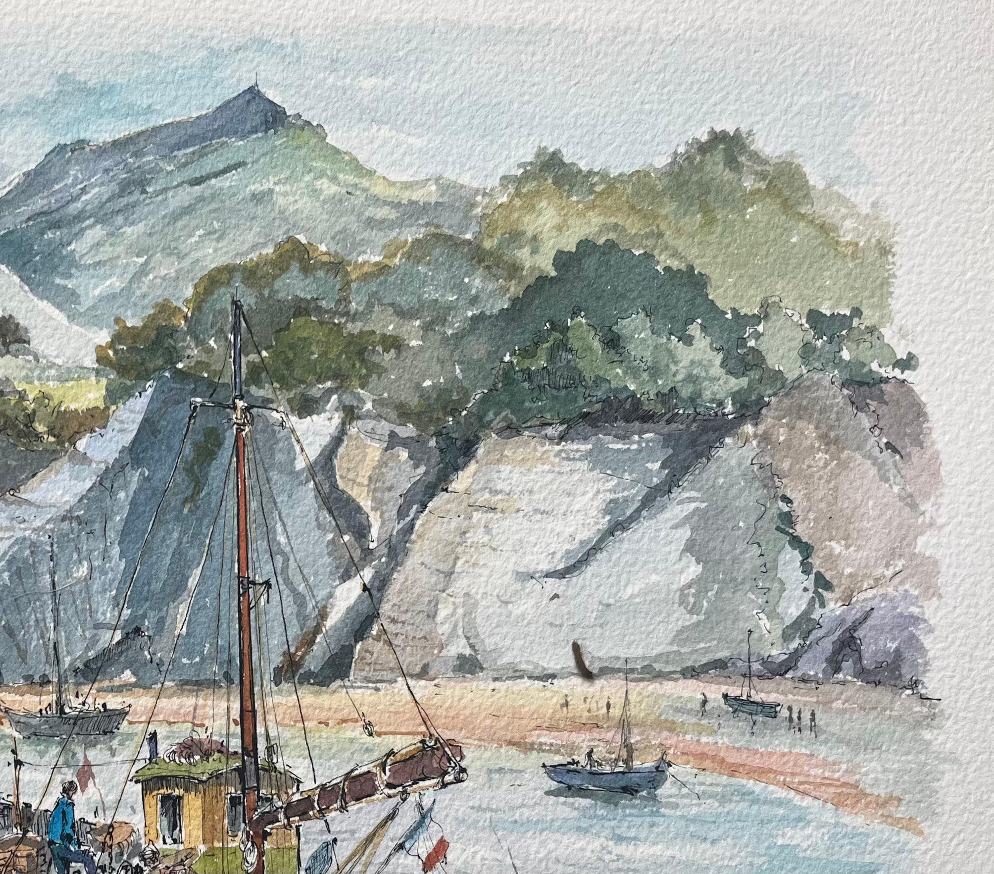 French Watercolor Painting of “La Baie de Loya et La Rhune” in Hendaye For Sale 1
