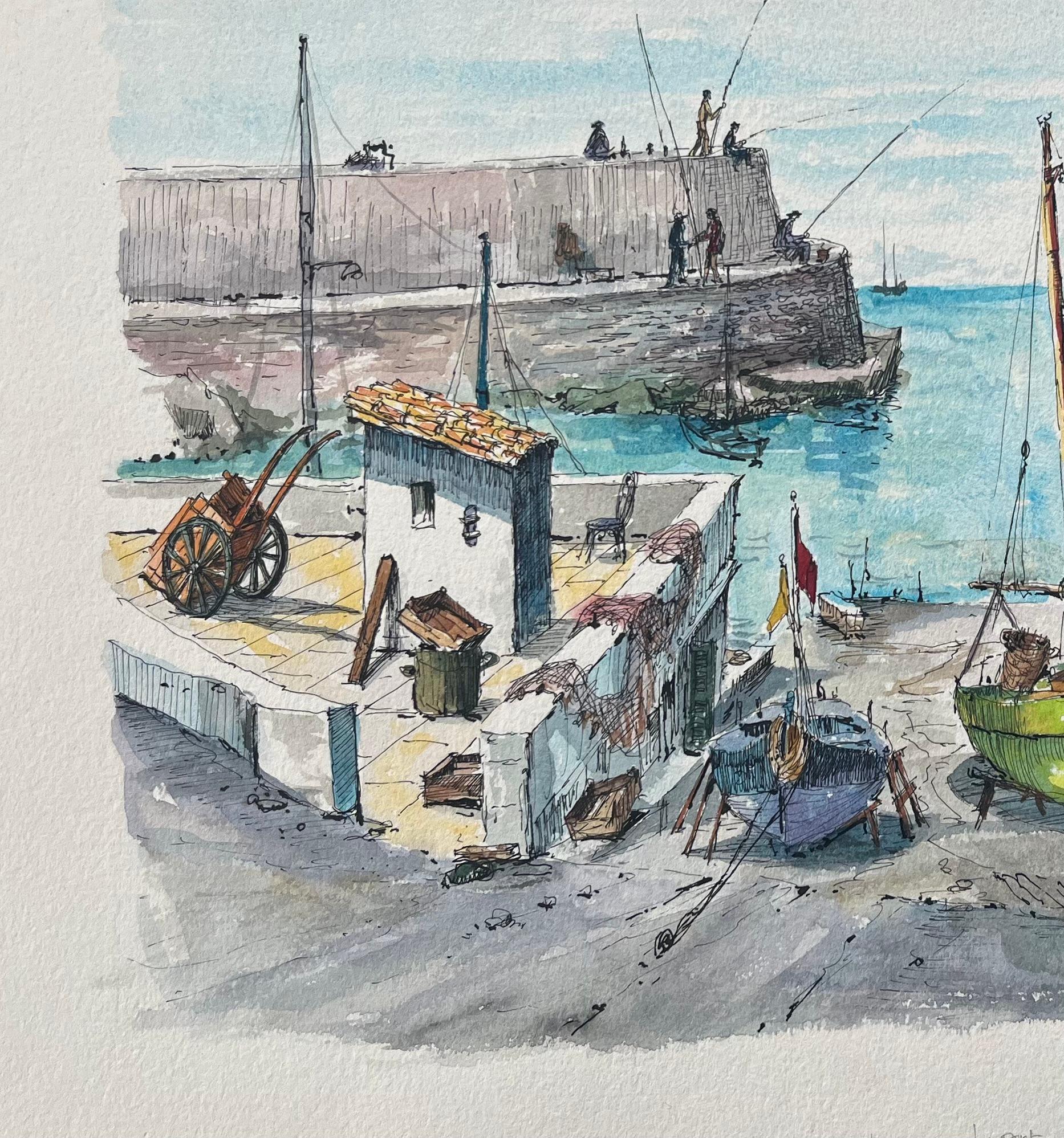 Título: Acuarela francesa del puerto de Guéthary con barcos de pesca y arquitectura
de Robert Lepine (francés, 1929 - 2017)
Firmado: Sí
Técnica: Acuarela sobre papel de artista, sin enmarcar
Tamaño: 11,75 x 16,5 (alto x ancho)
Estado: Muy