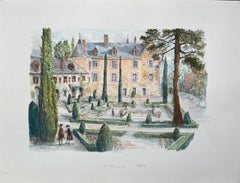 Acuarela francesa de los Jardines de Le Clos Lucé en Amboise