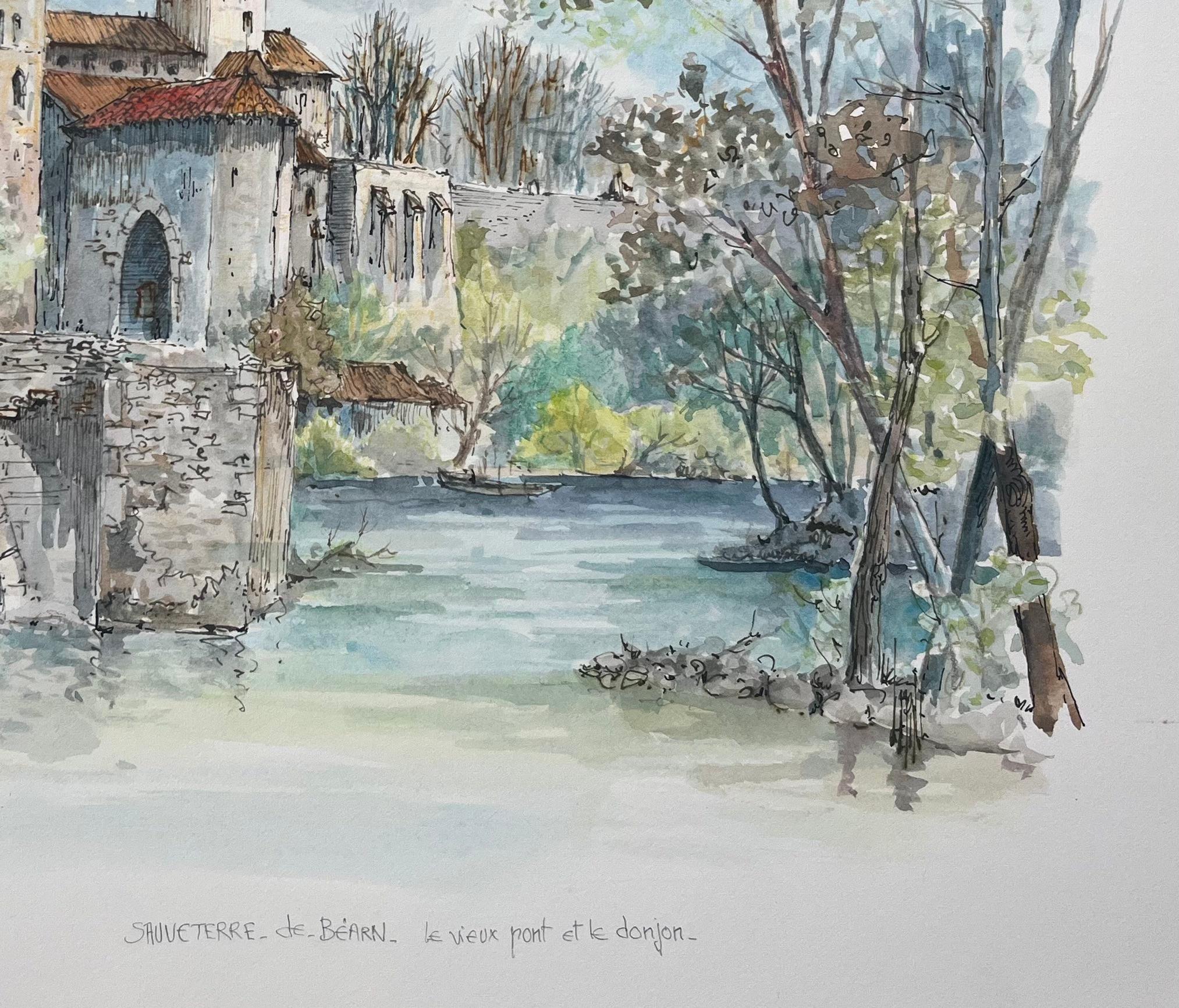 Título: Acuarela francesa del puente viejo y el torreón de Sauveterre-de-Béarn
de Robert Lepine (francés, 1929 - 2017)
Firmado: Sí
Técnica: Acuarela sobre papel de artista, sin enmarcar
Tamaño: 12,25 x 16,25 (alto x ancho)
Estado: Muy
