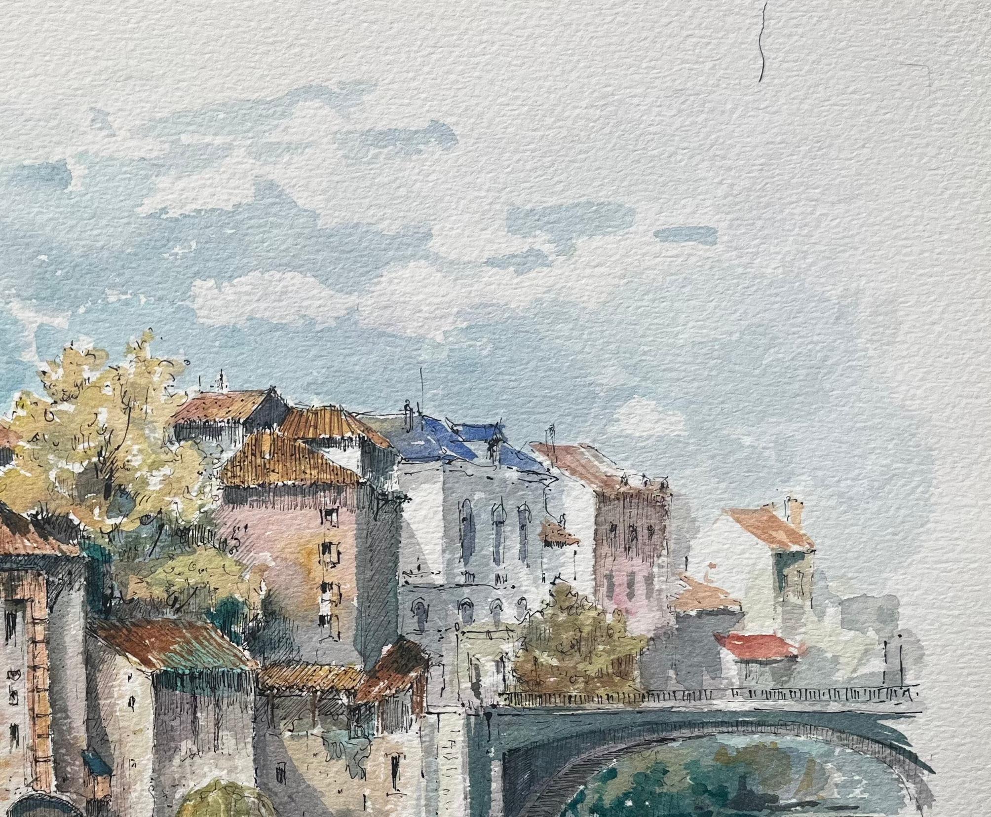 French Watercolor Painting of Mont-de-Marsan in Landes For Sale 1