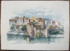 French Watercolor Painting of Mont-de-Marsan in Landes