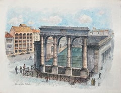Pintura francesa a la acuarela de "La Station Thermale" en Dax