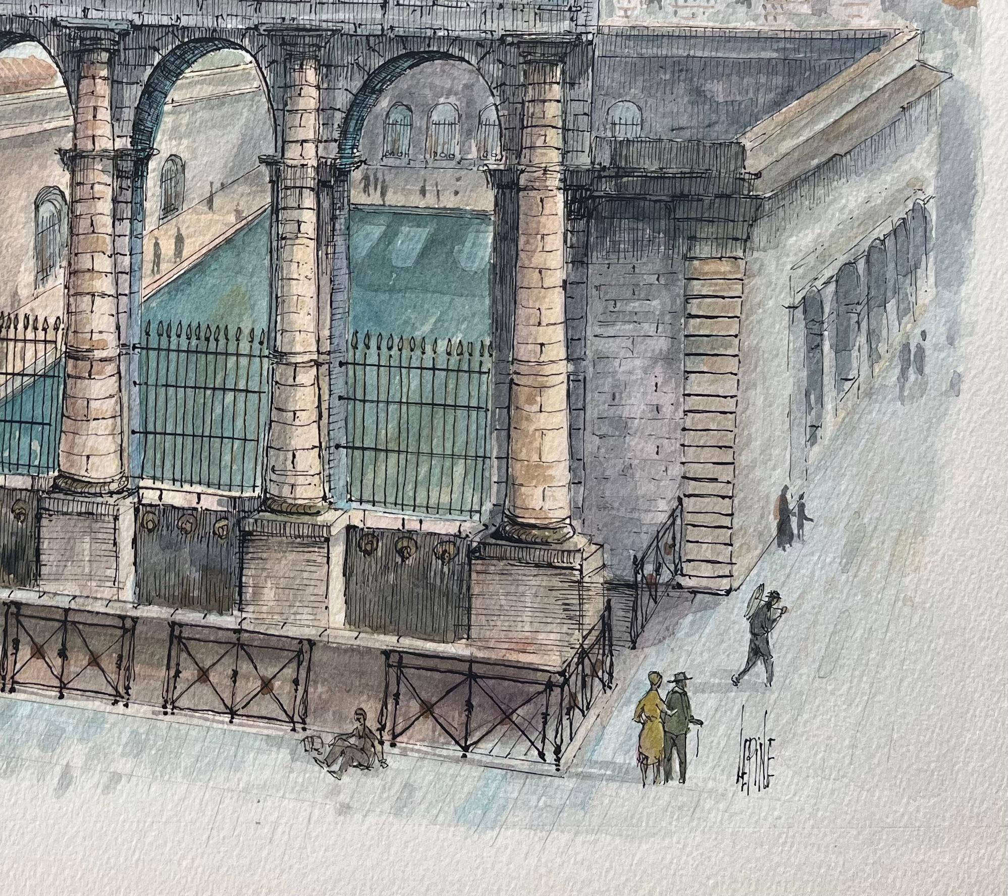 Pintura francesa a la acuarela de 