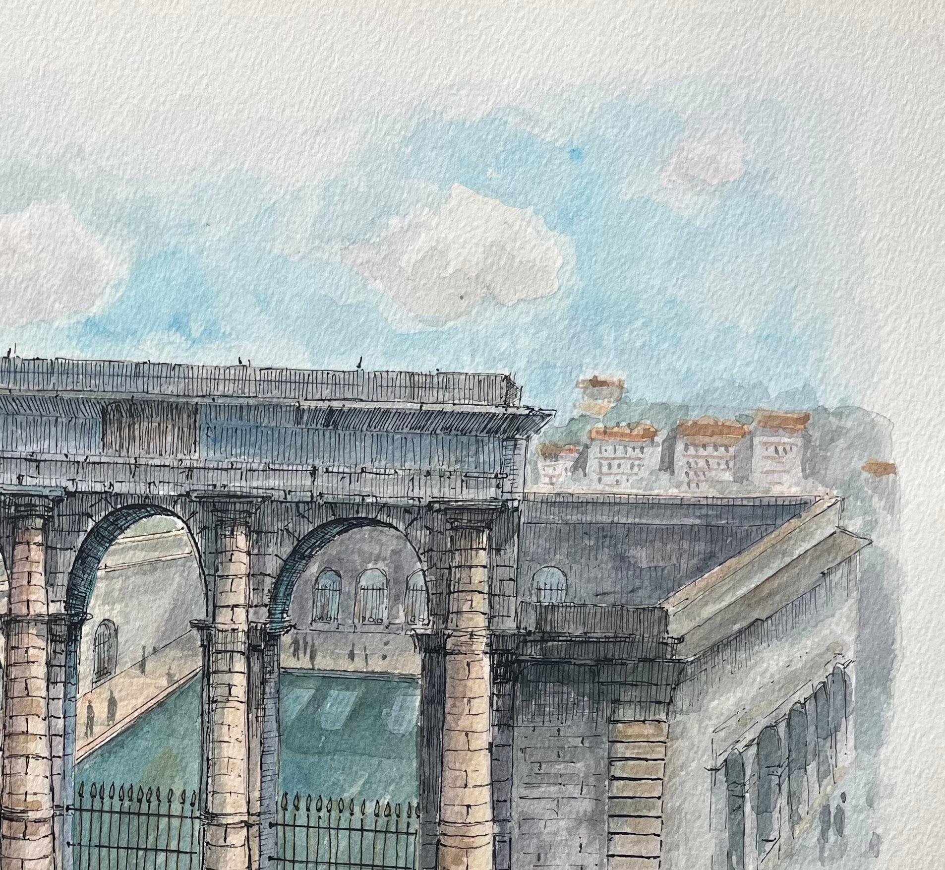 Pintura francesa a la acuarela de 